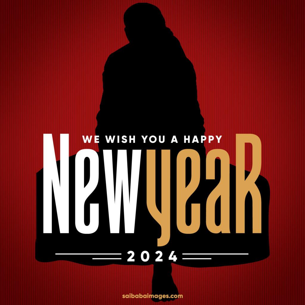 Sai Baba Silhouette with Happy New Year Wishes